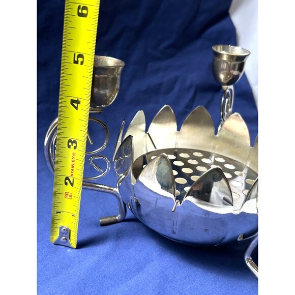 Godinger Silver Art Co Candle Holder Centerpiece Flower Frog Bowl 3 Arm Candelab - Picture 5 of 9